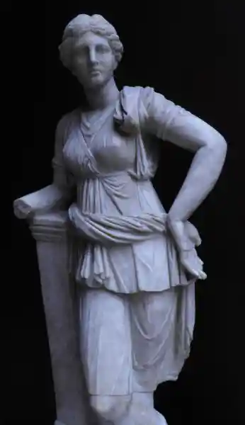 Snake on the arm of Artemis. Statue of Artemis
